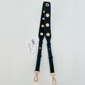 Leo & Angeline Black Gold Grommet Wide Bag Shoulder Strap NWT